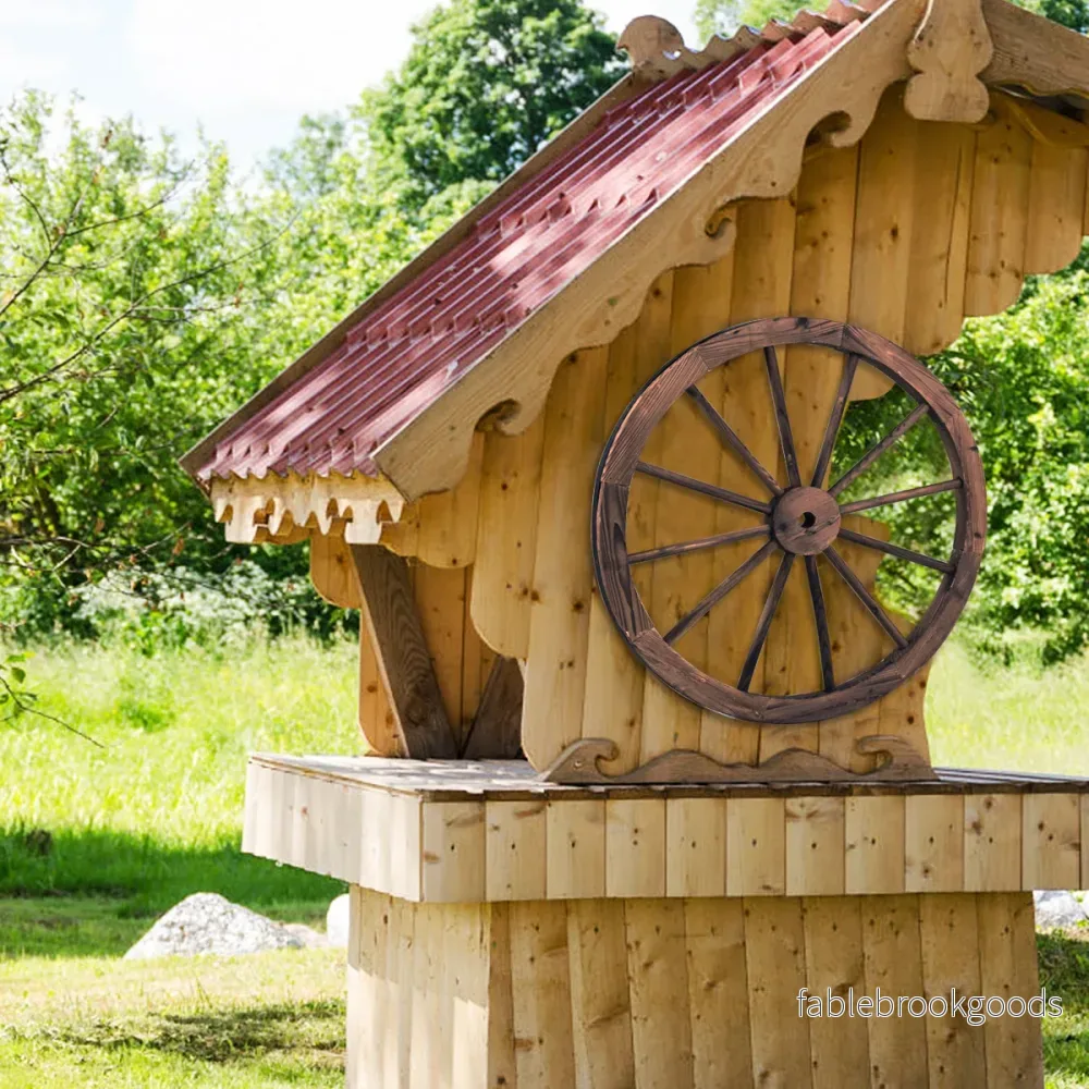 Vagnhjul – Trähjul Dekorativ med järnplåt – 76 x 76 x 3,5 cm – Brun - Bild 2