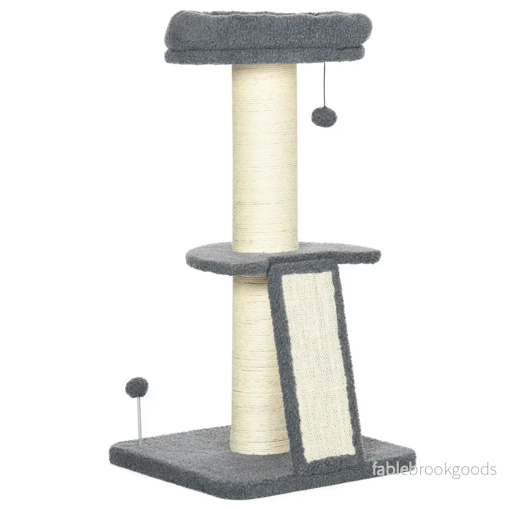 Lång katt klätterträd med sisal & lekboll, grå/kräm