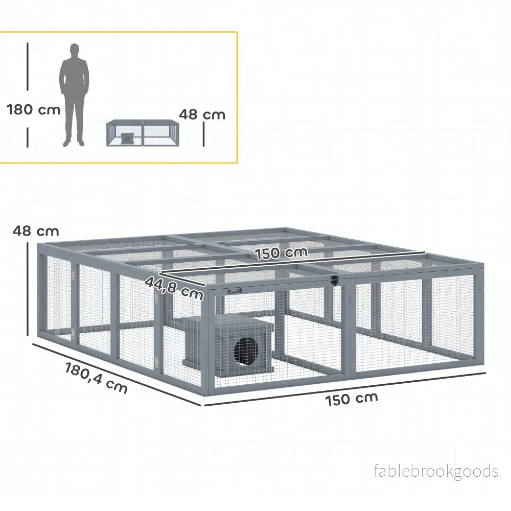 Kaninbur med stor gård, modulär design, grått trä - Bild 3