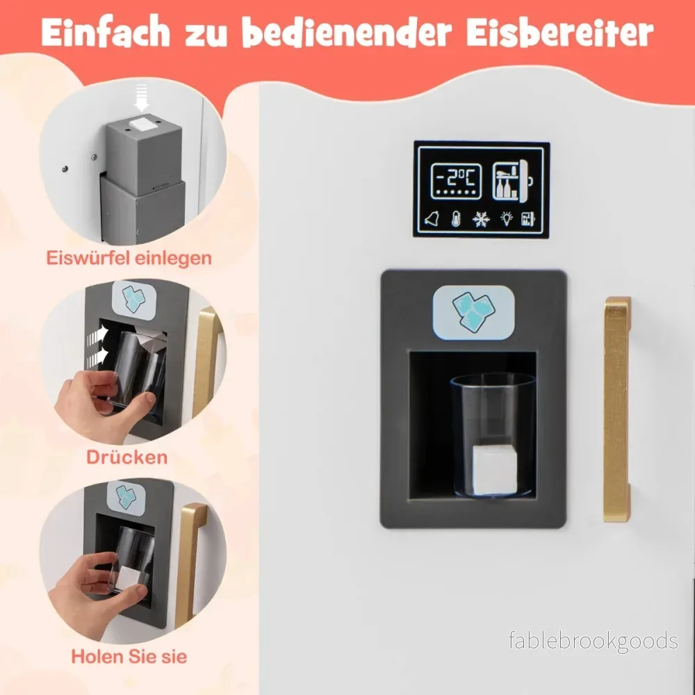 Barnkök – med tillbehör Lekök skrivtavla Glassmaskin Diskbänk Leksak Kök – Vit - Bild 3
