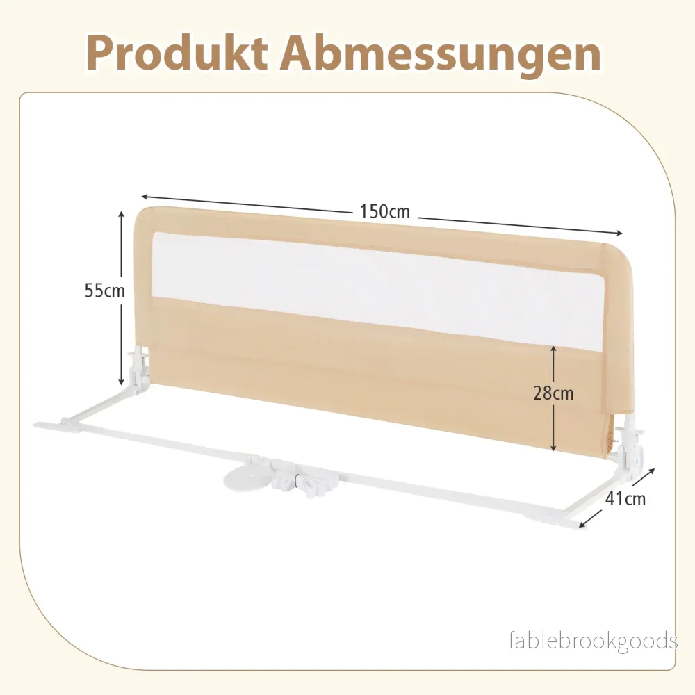 Långa – sänggaller för småbarn, hopfällbart med avtagbart överdrag, andningsbart nät – 150 cm – Beige - Bild 2
