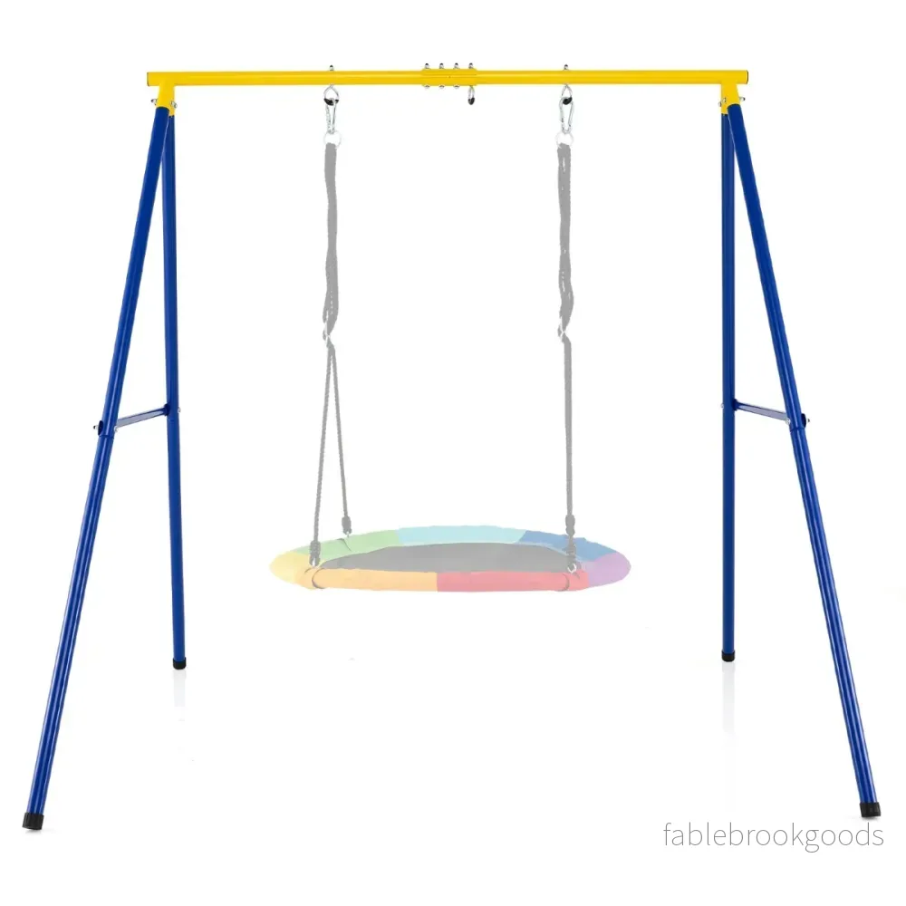 Robust – gungställning i metall A ram trädgårdsgungram + – 194 x 184 x 180 cm – Blå och gul