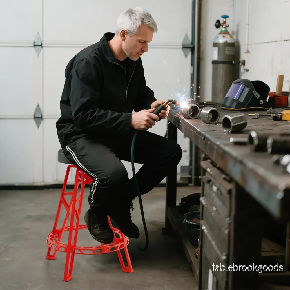 Hög – stol för mekaniker Tung garage med 360° vridbar sits – Röd - Bild 3