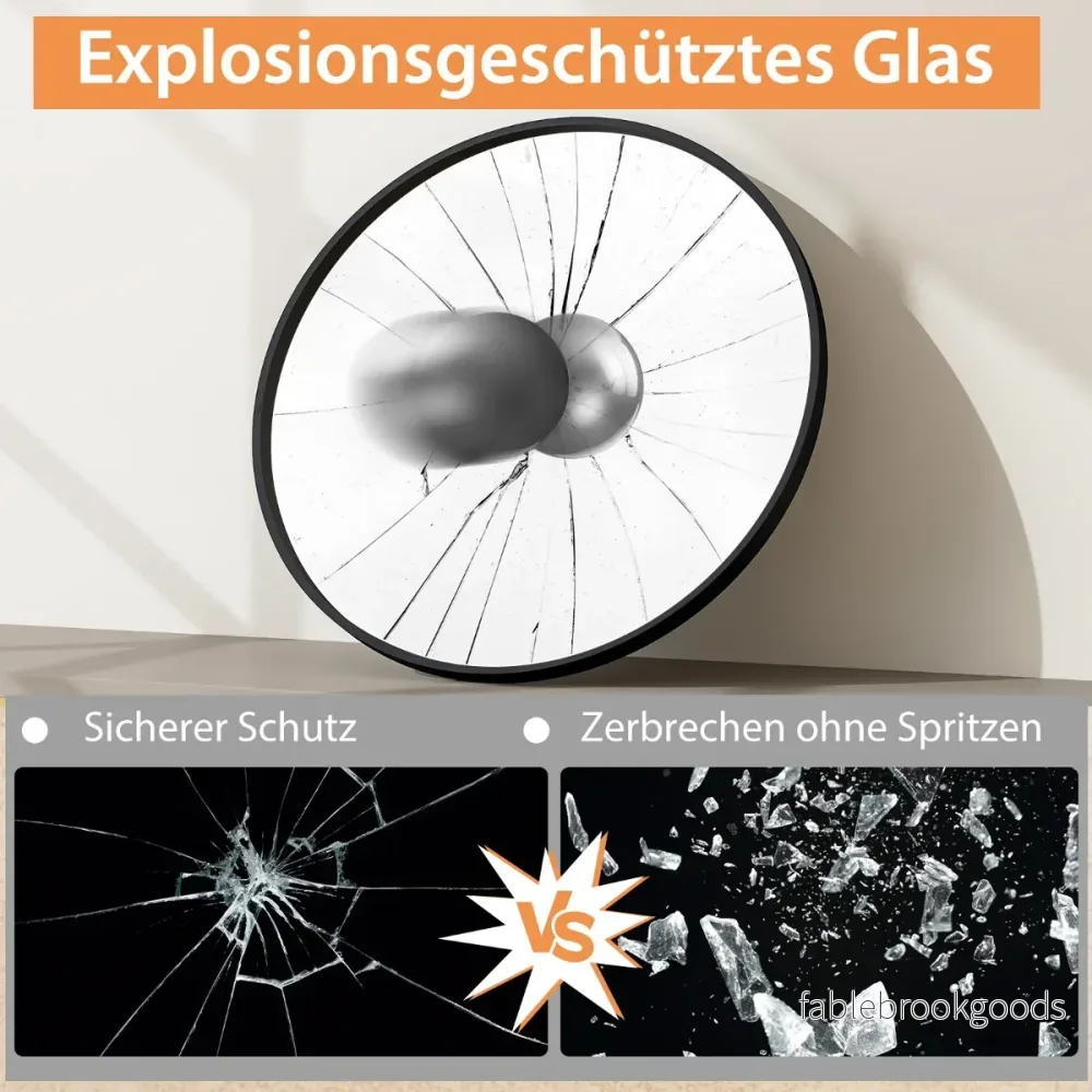 Badrumsspegel – hängande explosionssäker väggspegel för rund – 61 x 61 x 2,5 cm – Svart - Bild 3