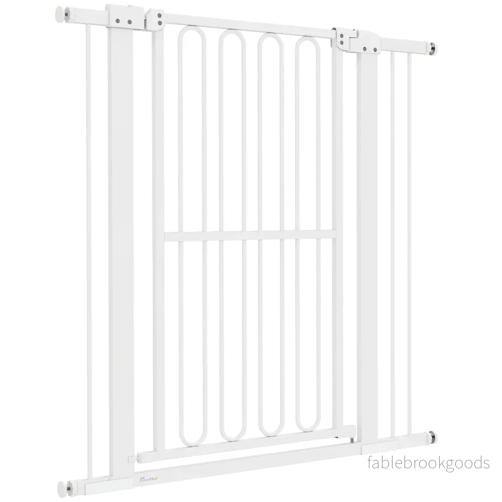 Hundskyddsgrind i vit stål – 76-104 cm, ingen borrinstallation