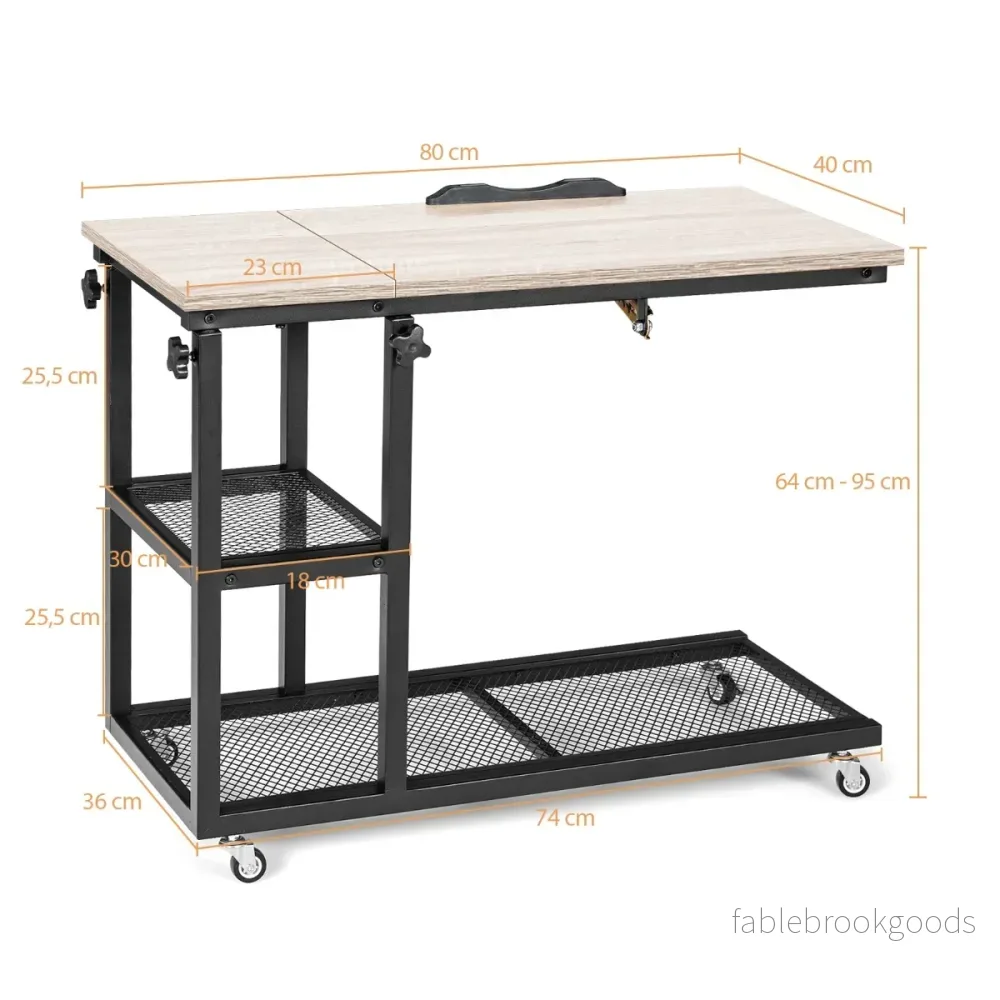 Laptopbord – med förvarings sidobord höjd och lutningsjusterbart naturligt – 80 x 40 x 95 cm – Natur - Bild 2