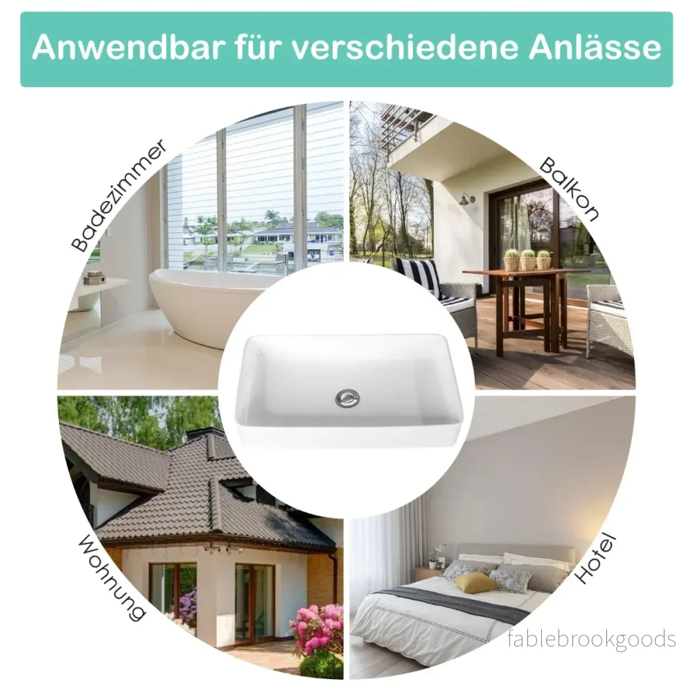 Tvättställ – Porslinskonstfat Keramiskt handfat med popup avlopp – 60 x 35 x 11 cm – Vit - Bild 3