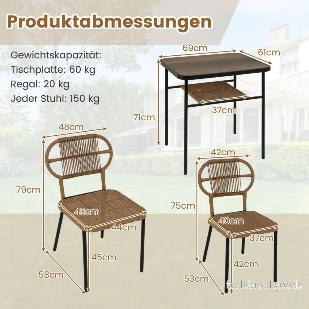 delat – trädgårdsmöbelset balkongmöbler med rottingstolar och matbord terrassmöbler platsbesparande – 3 2 – Natur - Bild 2
