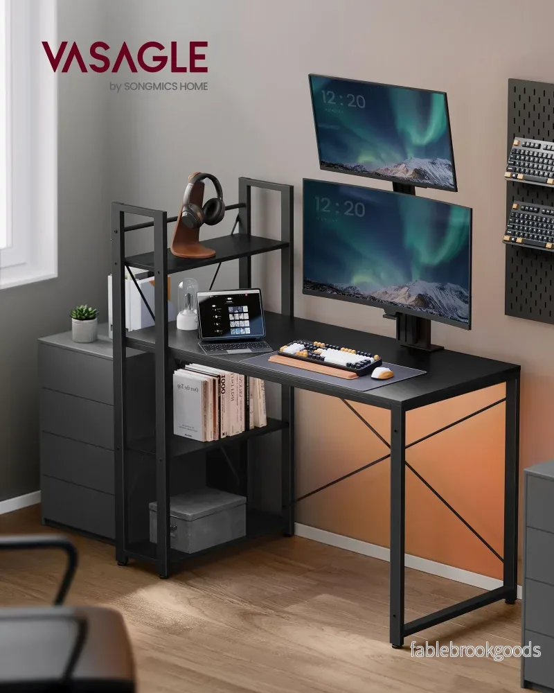 Datorbord – med hyllor – enkel konstruktion – svart - Bild 2