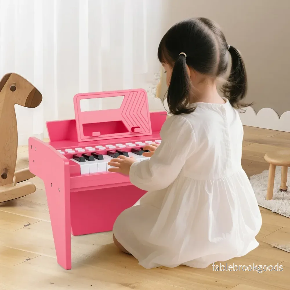 Tangent – Keyboard Barn Mini Digitalt Piano Träleksak med Inställbar Hastighet – 25 – Rosa - Bild 3