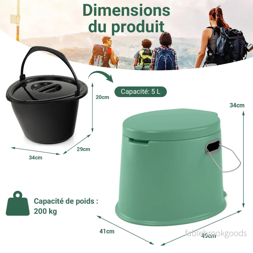 Bärbar – campingtoalett med avtagbar hinkinsats, rese upp till belastning – 200 kg – Grön - Bild 2
