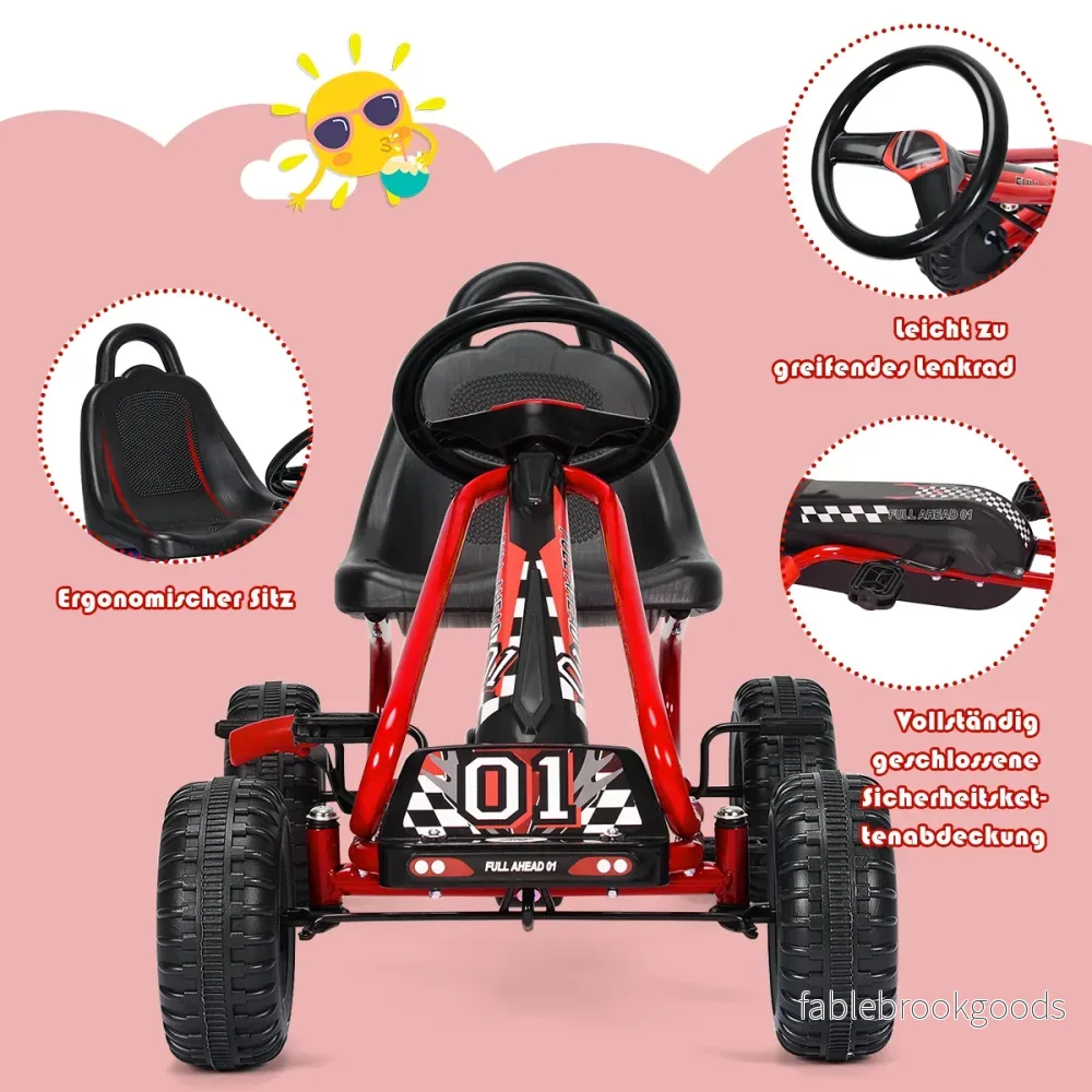 Gokart – med justerbar sits och handbromspedal Bil upp till lastkapacitet Go Cart – 30 kg – Röd - Bild 3
