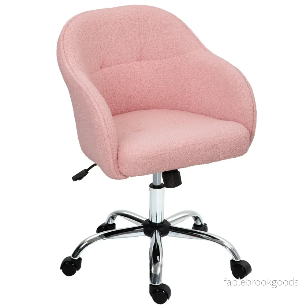Ergonomisk kontorsstol, rosa teddyfleece, justerbar höjd