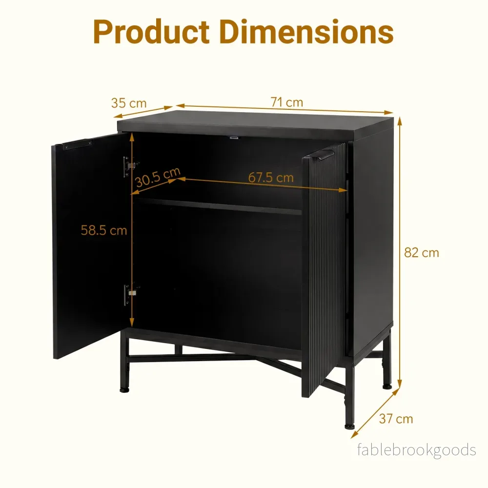 Förvaringsskåp, – sideboard i trä med räfflade dörrar och stabil metallställning - Bild 2
