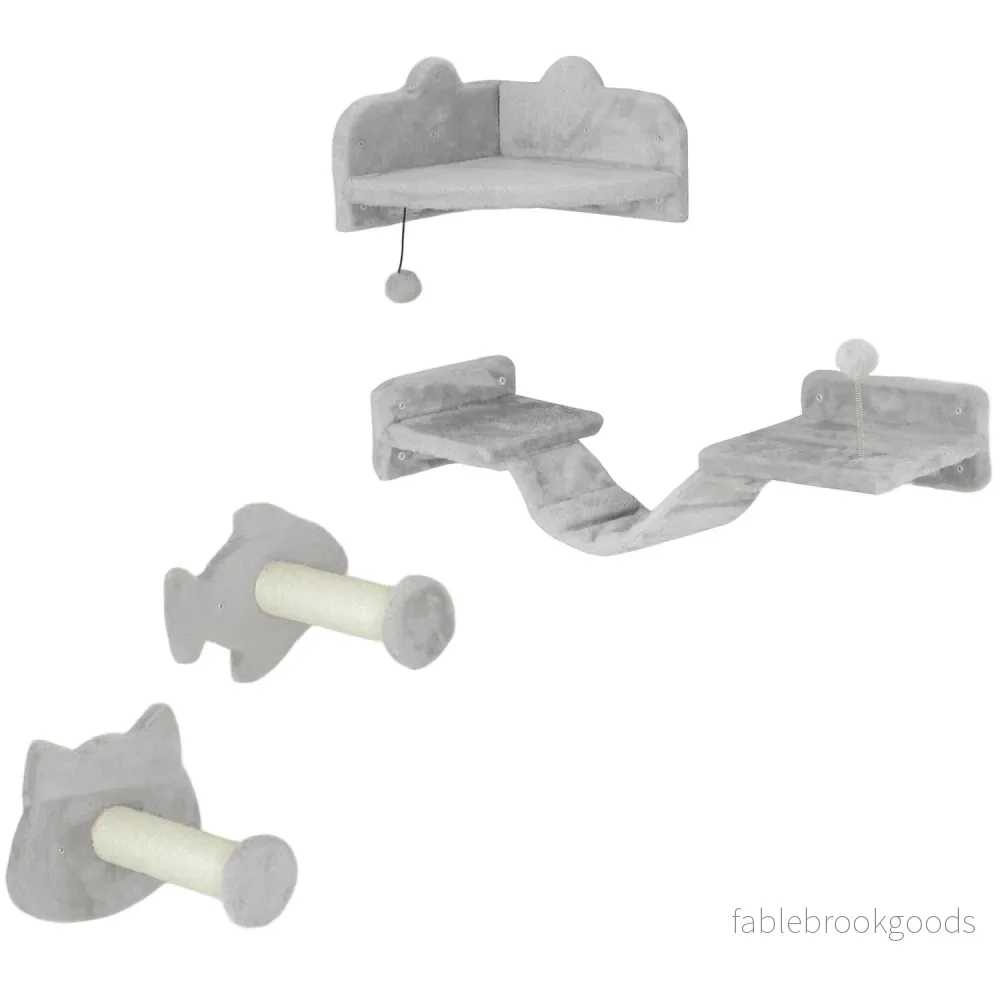 Cat Climbing Wall Set, 4-delat med trappsteg och sisalstolpar