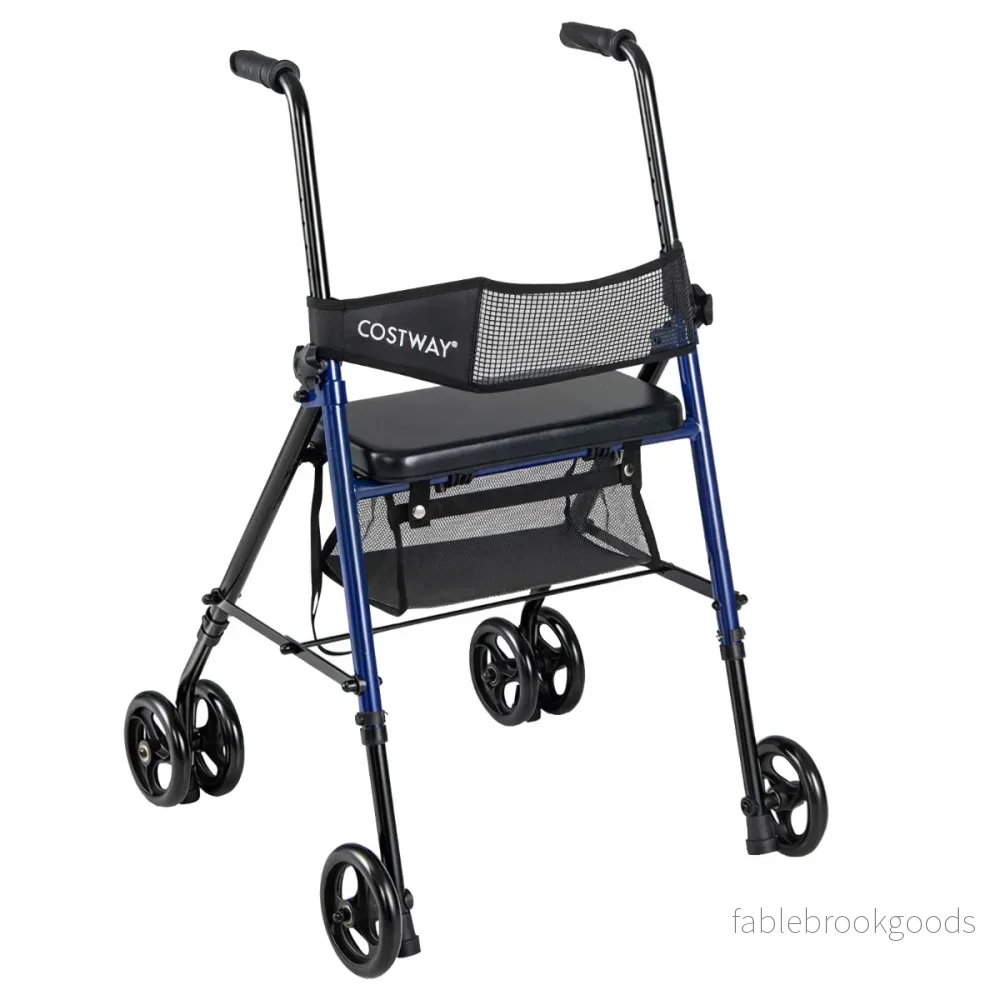 Fällbar – Rollator Med Sits Väska väg Höjdjusterbar Lätt Hjul För Seniorer – 8 15 cm – Svart - Bild 2