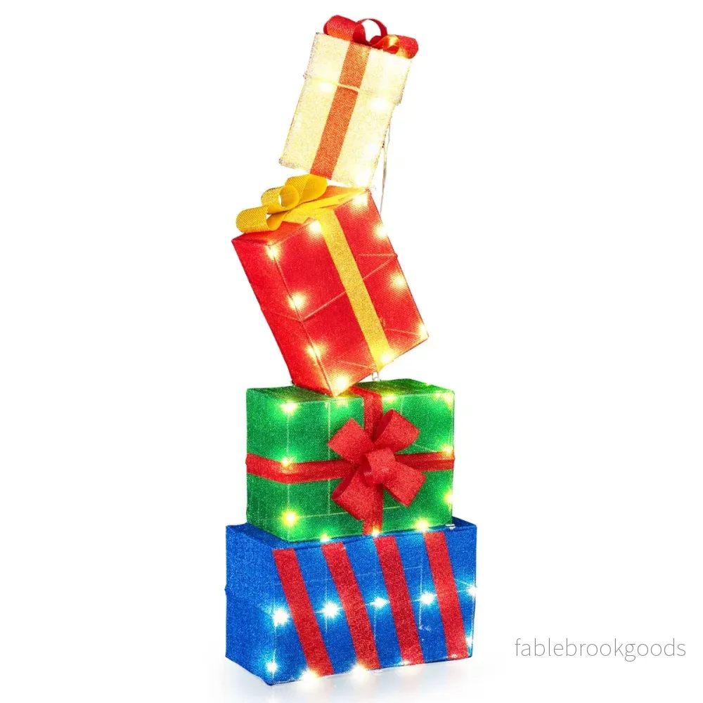 pack – upplysta julklappslådor, lysande presentlådor med färgglada rosetter, flerfärgade – 4 – Flerfärgad