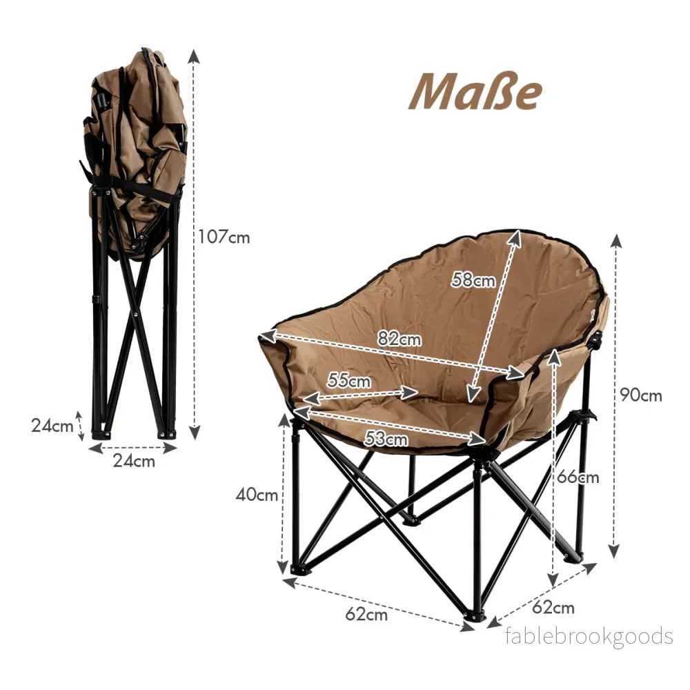 Överdimensionerad – campingstol med dryckeshållare och hög ryggstöd hopfällbar campingsoffa Bärförmåga upp till – 200 kg – Brun - Bild 2