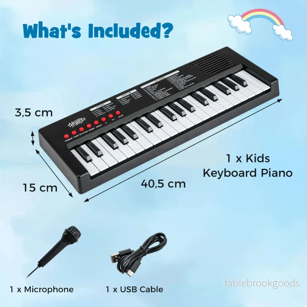 Barn – Piano Keyboard Tangent bärbar med Rytm Klangfärg och Demo – 37 8 8 22 – Svart - Bild 2