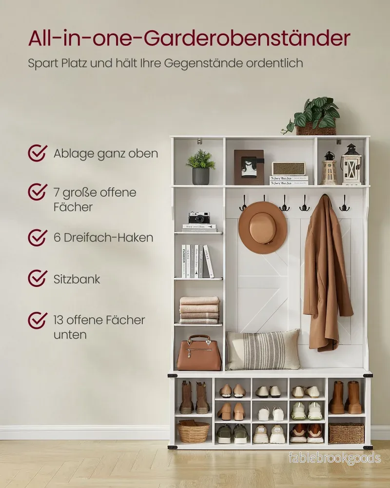 Klädställ med skoställ – lantlig stil – molnvit - Bild 3