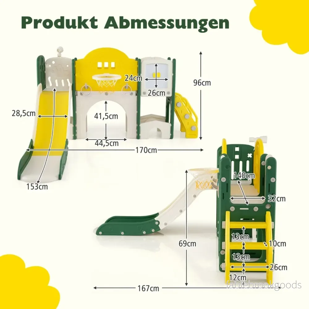 i – barnrutschkana med basketkorg, kastspel, tavla, tunnel, teleskop och förvaringsutrymme – 10 1 – Gul - Bild 2