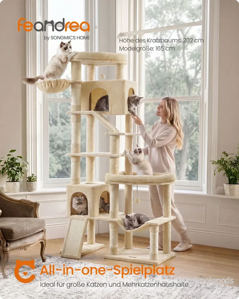 Krabpaal - Met Sisalstammen en Rustplateaus - Voor Grote Katten - Beige - 105 x 45 x 202 cm - Bild 2