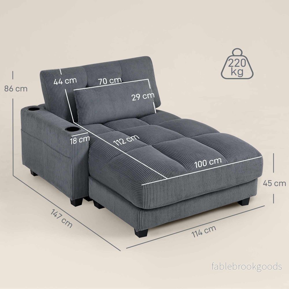 Bäddsoffa med mugghållare, djup sits, mörkgrå sladd - Bild 3