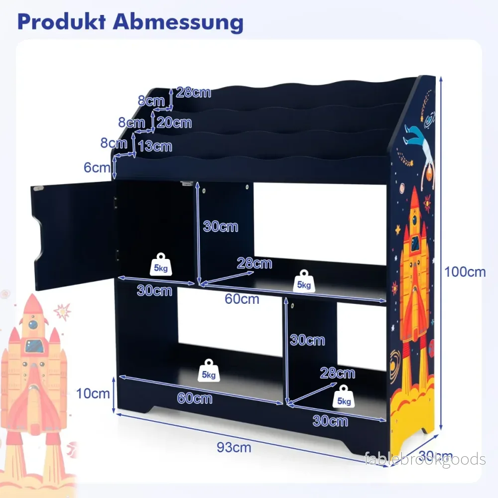 i – leksakshylla med förvaringsfack och dörr vånings barnhylla Bokhylla – 3 1 3 93 x 30 x 100 cm – Blå - Bild 2