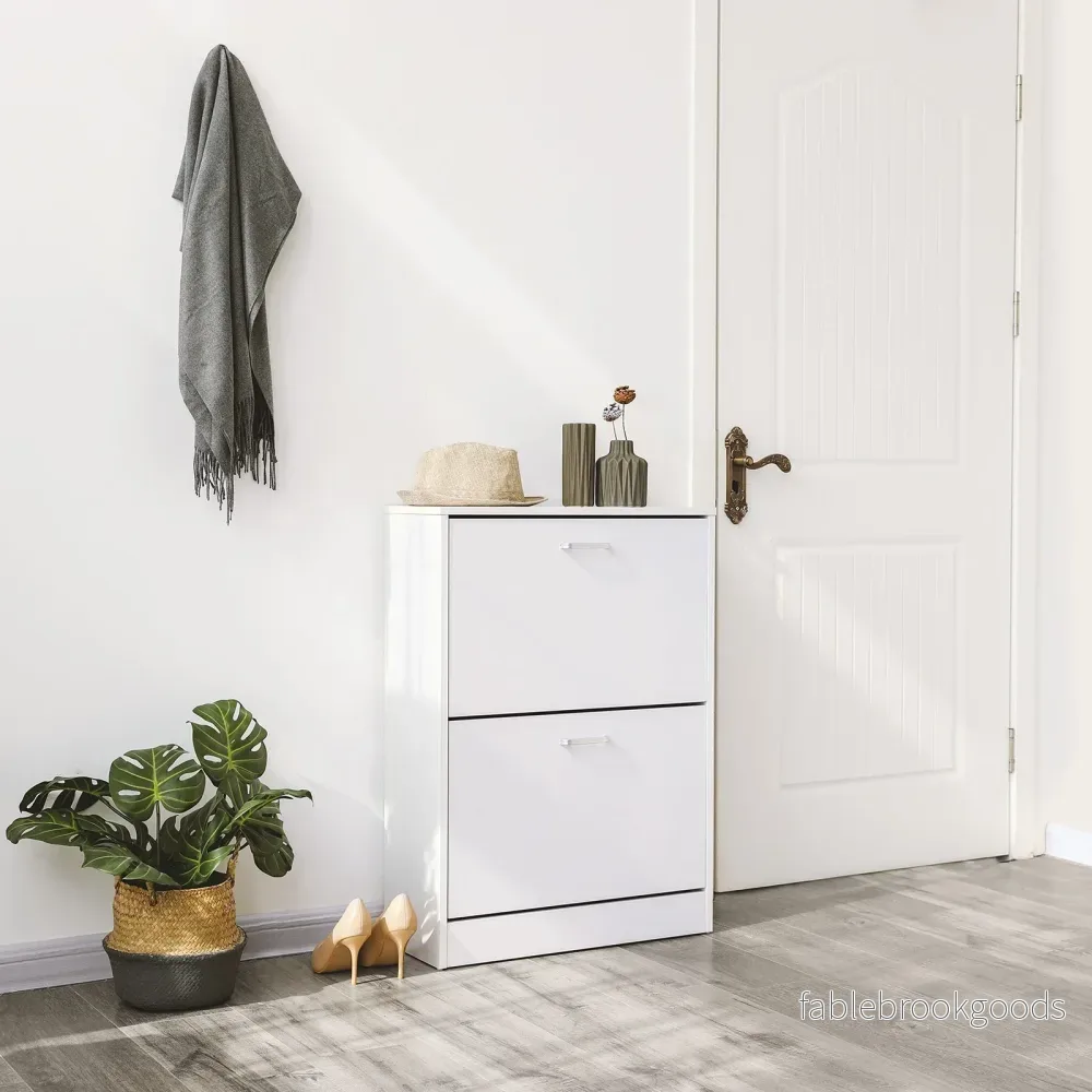 Skoskåp – 2 vikdörrar – justerbar mellanvägg – vit - Bild 3