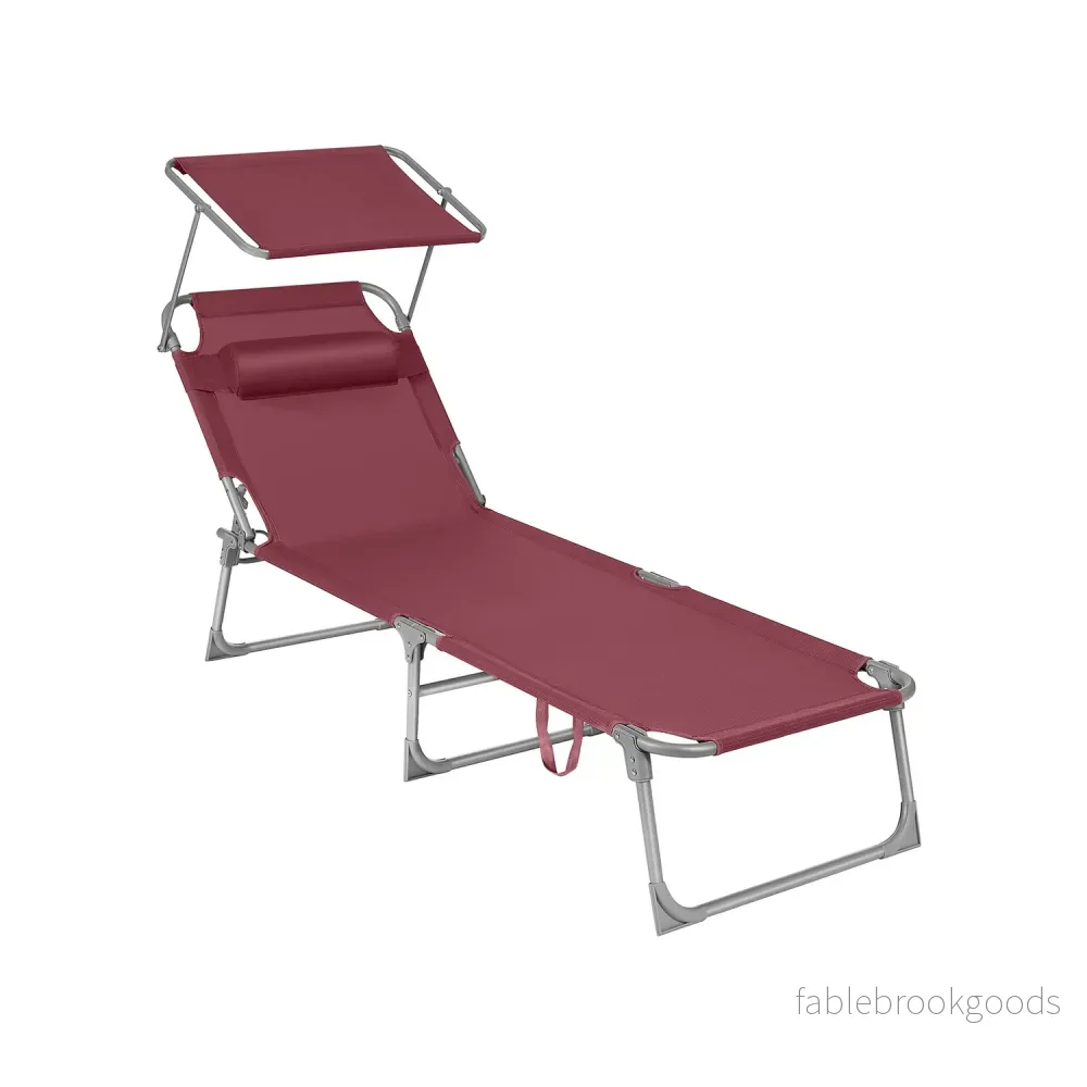 Solstol – hopfällbar med solskydd och nackstöd – röd