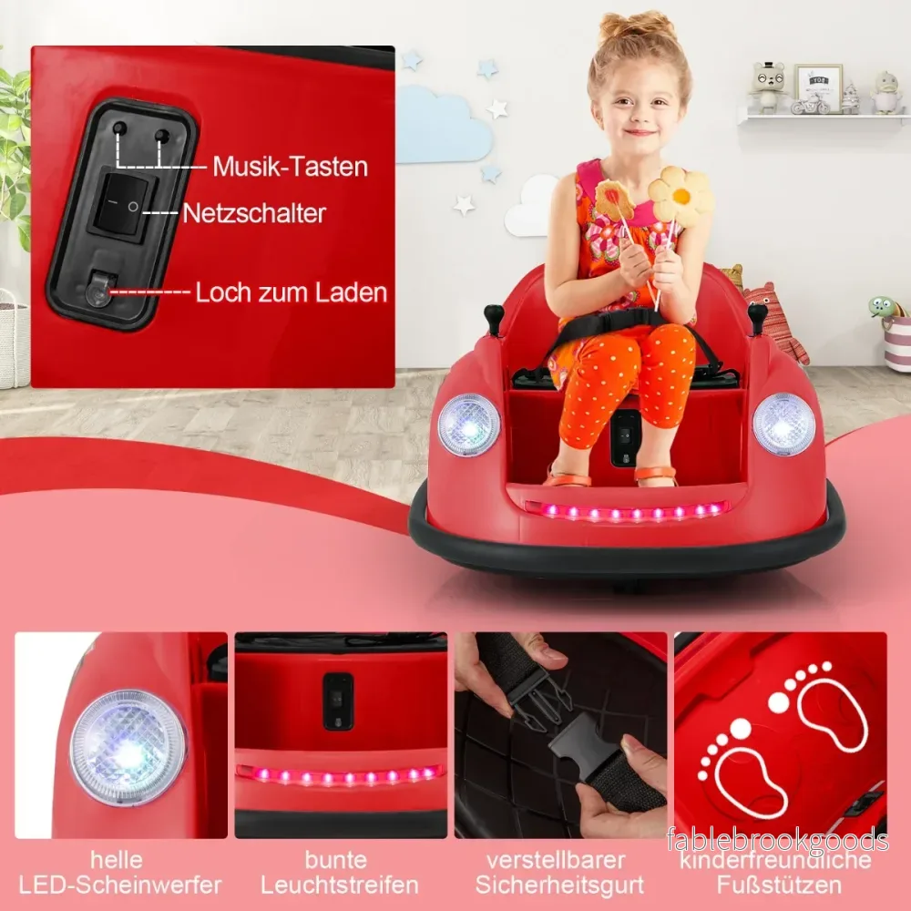 12V – Autoscooter barn elektrisk stötfångarbil med fjärrkontroll och LED lampor musik – Röd - Bild 3