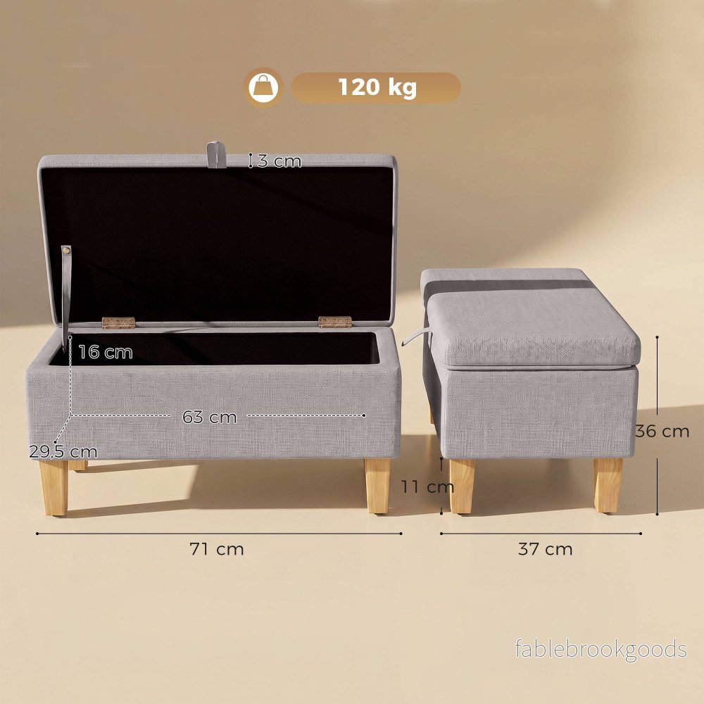 Förvaringsbänk Ottoman, Linne-Look, Ljusgrå 71cm - Bild 3