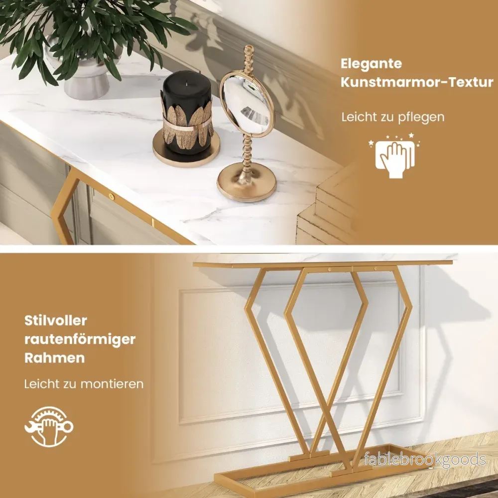 Konsolbord – entrébord smalt hallbord med sidobord i marmorlook för vardagsrum – 100 x 29,5 x 80 cm – Vit - Bild 3