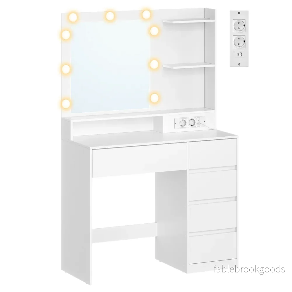 Kaptafel - Met Verlichte Spiegel en Schuifladen - Wit - 80 x 40 x 144,3 cm