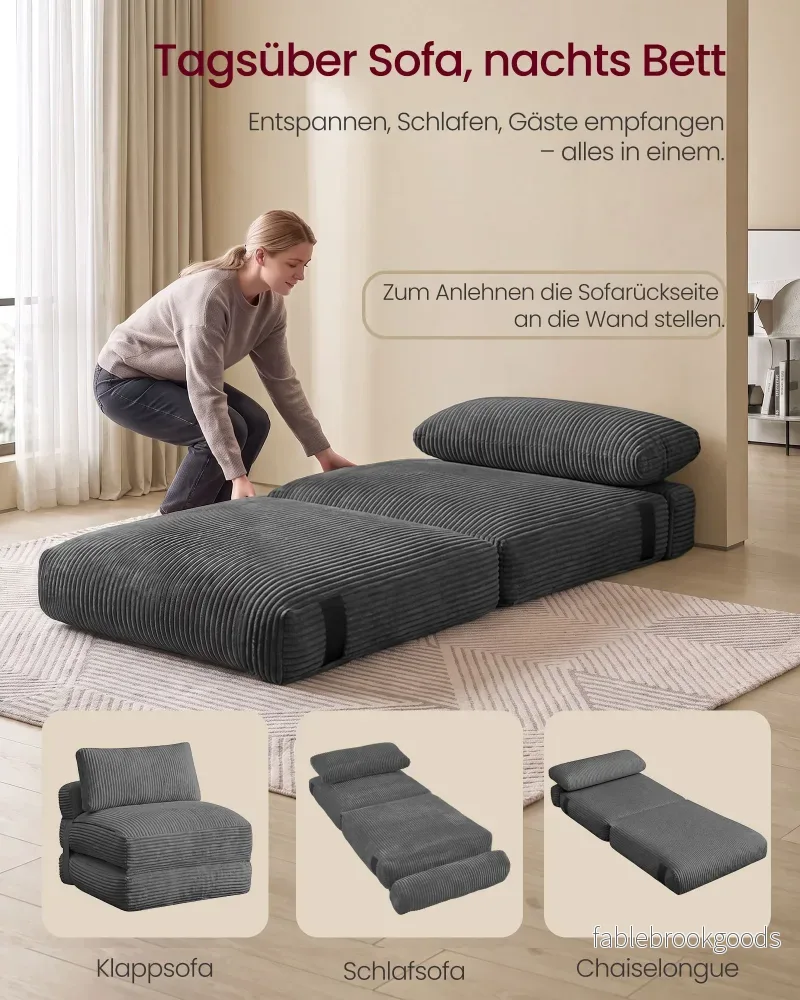 Slaapfauteuil - Opvouwbaar van Corduroy - Met Kussen - Loodgrijs - 89 x 89 x 78 cm - Bild 3