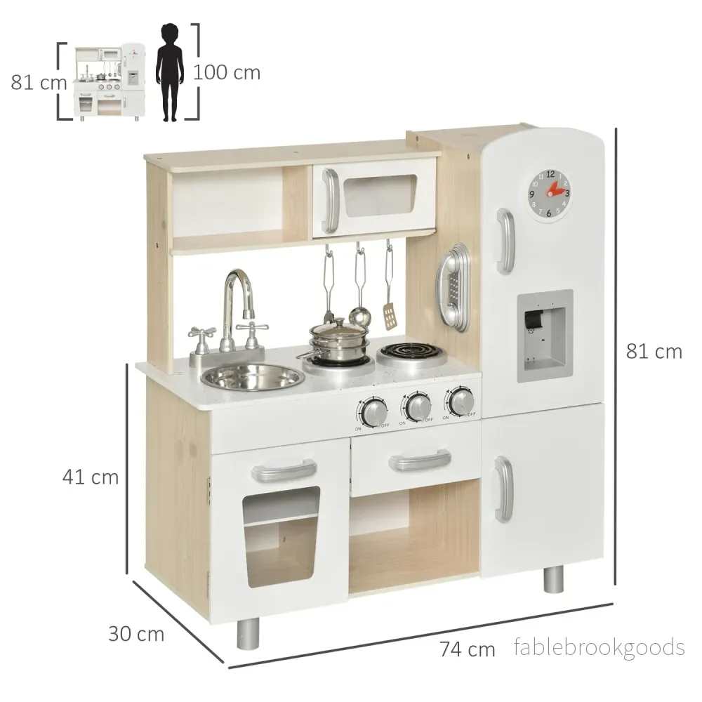 Leksakskök med tillbehör, Furu & MDF, 3 år+, Vit - Bild 3