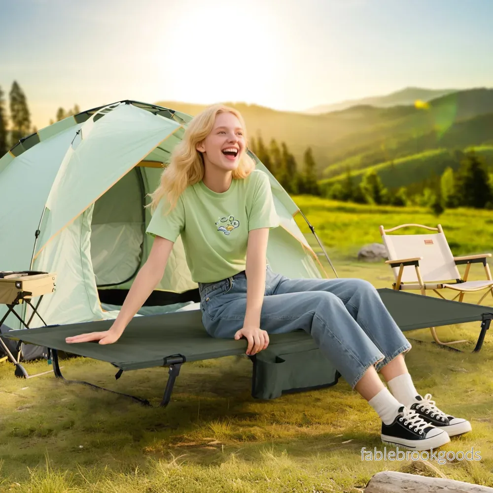 Ultralätt – fältbädd campingbädd med sidoficka bärbar hopfällbar säng bärförmåga – 150 kg – Grön - Bild 3