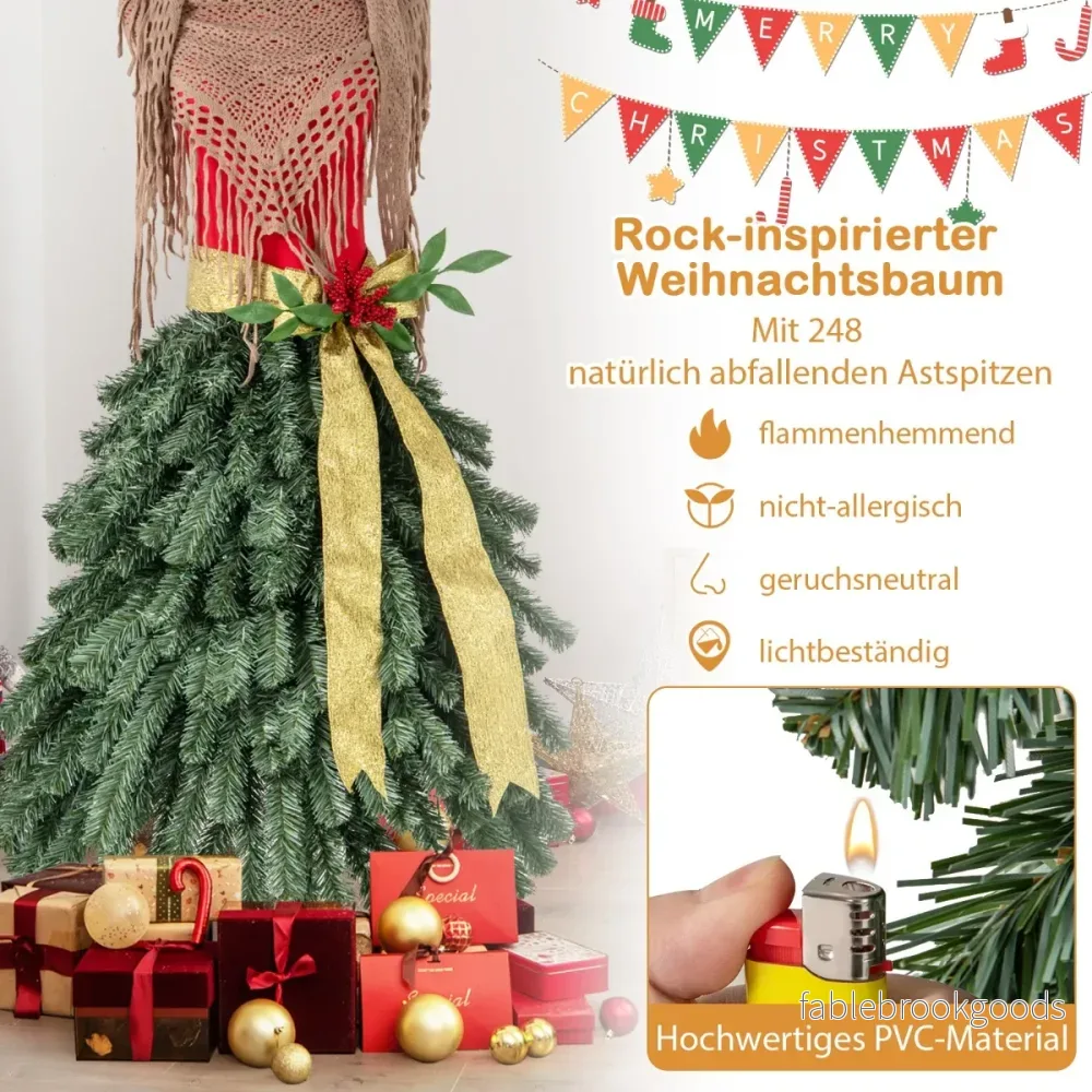 Konstgjord – julgran i Tailor's Dummy Look med avtagbar halsduk och röda bär – Grön - Bild 3