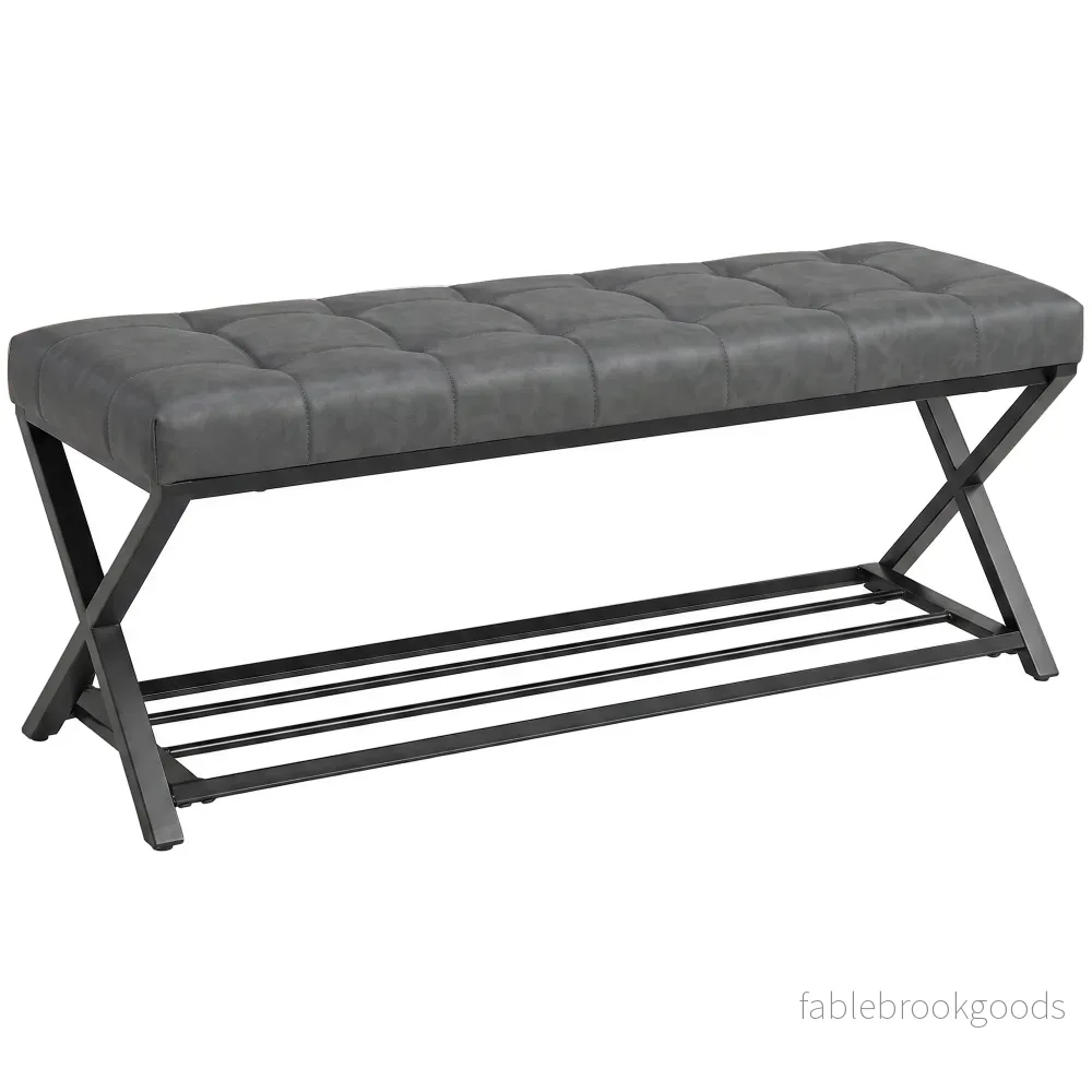 Skobänk med PU-läderdyna, metallhylla, 220 kg