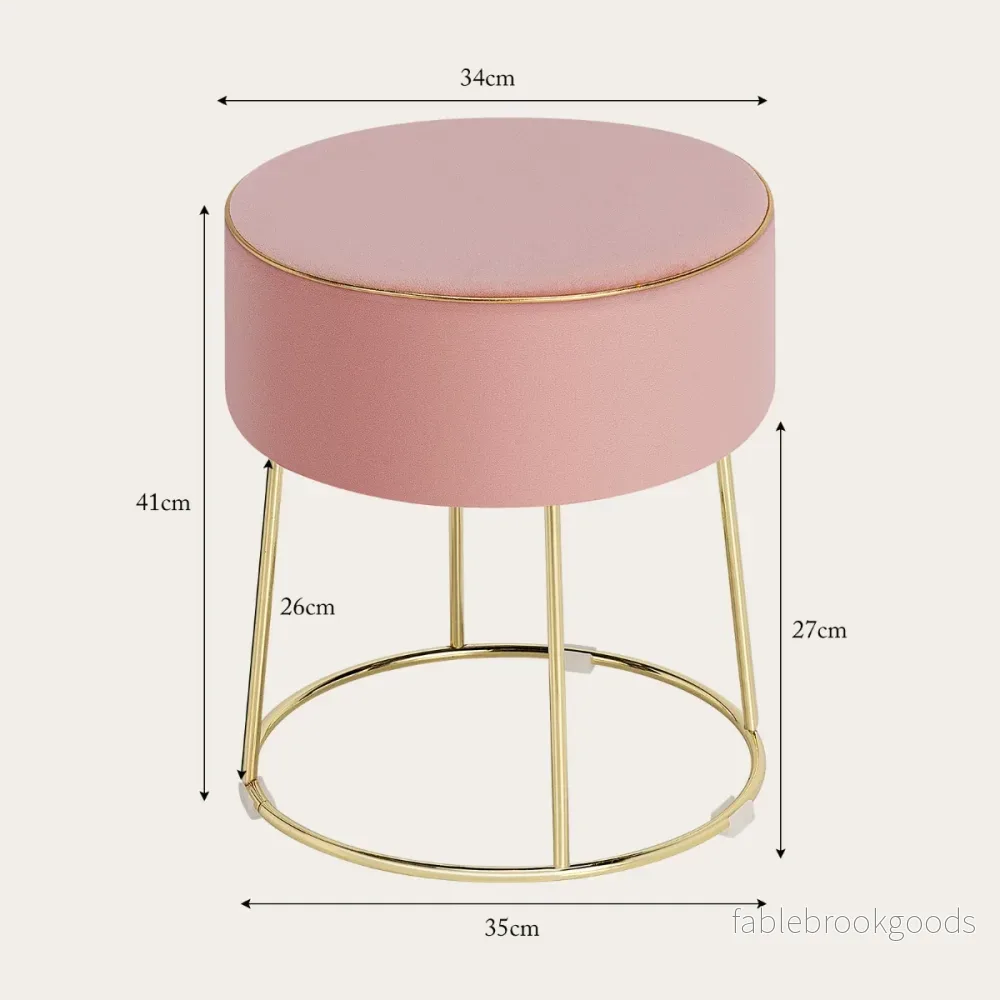 Rund – sammetspall fotpall med metallben, stoppad dressingpall, lastkapacitet upp till – 150 kg – Rosa - Bild 2