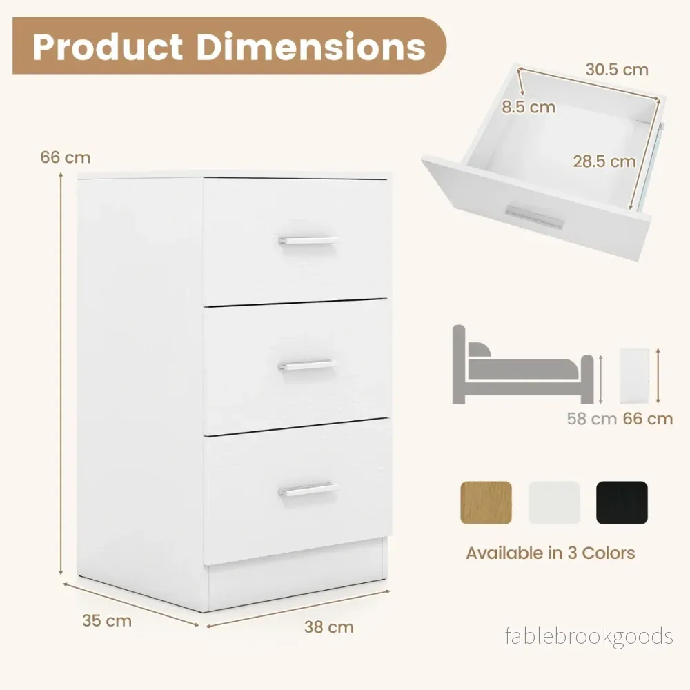 Sängbord – med laddstation modern nattduksbord förvaringslådor Vitt – 3 38 x 35 x 66 cm – Vit - Bild 2