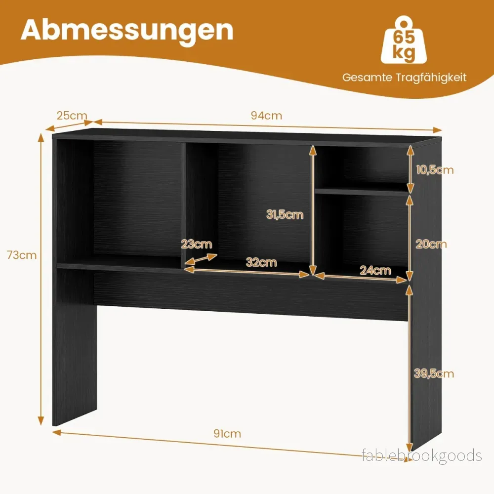 Skrivbords – hyllor med fack – 4 94 x 25 x 73 cm – Svart - Bild 2