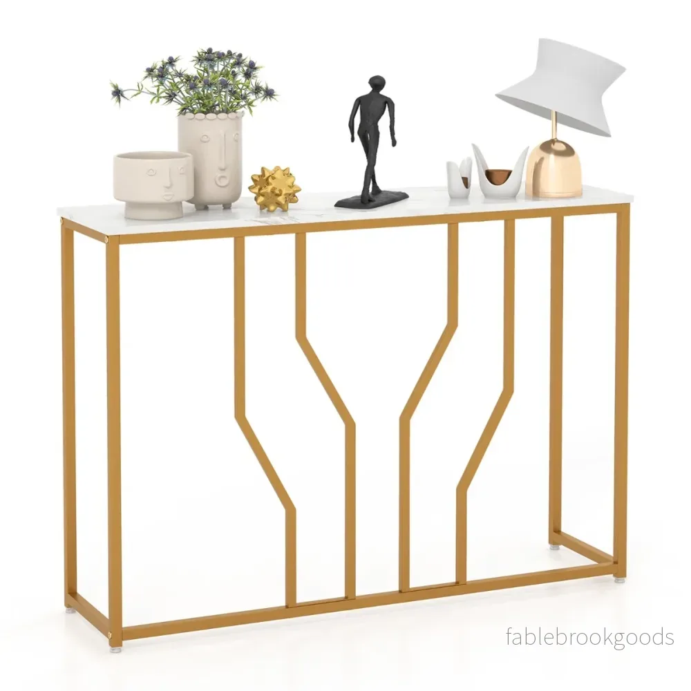 Konsolbord – med geometrisk metallram Ingångsbord + – 110 x 30 x 80 cm – Guld
