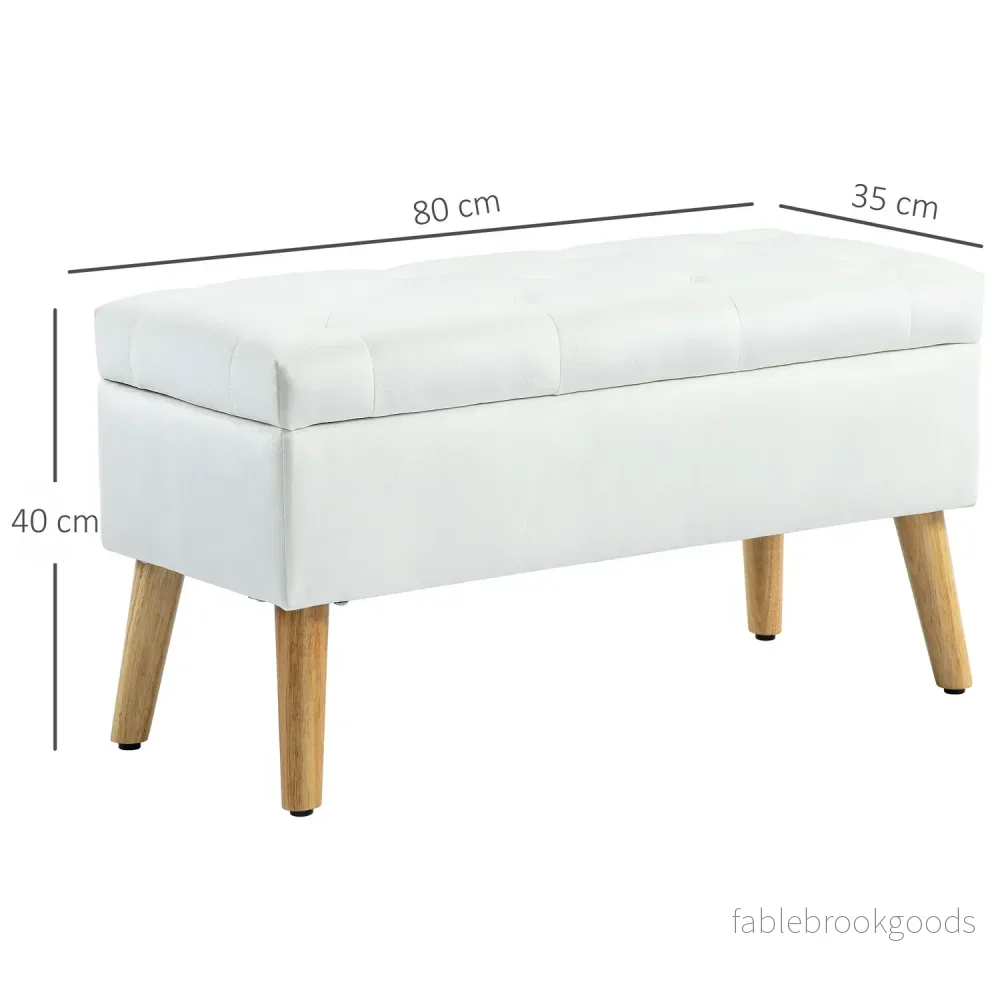 Klädd förvaringsbänk i sammetslook, 102x35x43 cm, Vit - Bild 3