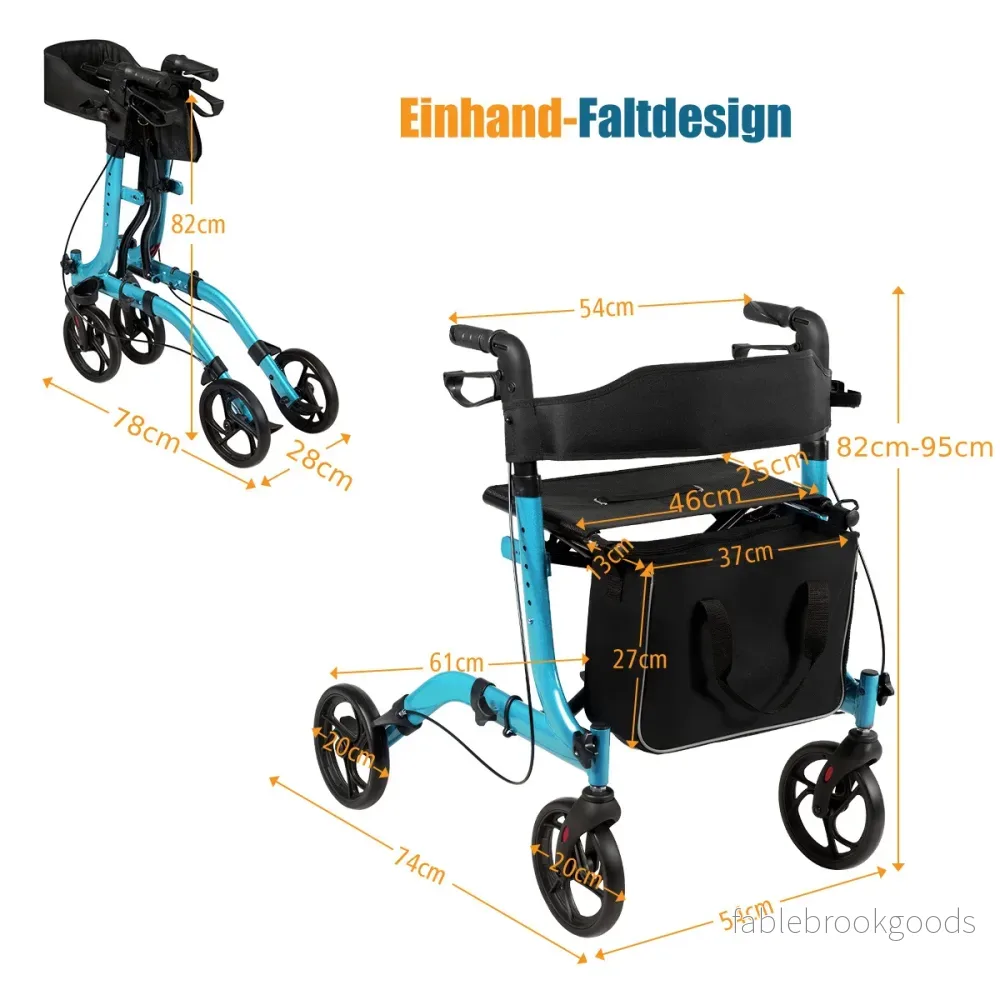 Aluminium – Rollator Fällbar Reserullator Höjdjusterbar Lättviktsrullator – Blå - Bild 2