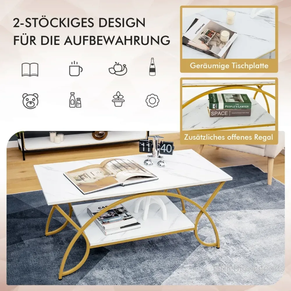 Soffbord – med marmorlook Modernt av konstmarmor – 100 x 50 x 45 cm – Vit