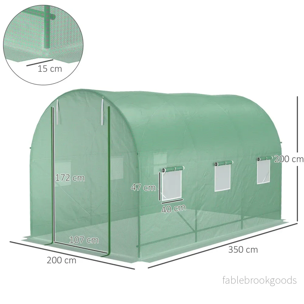 Växthusfolietunnel med fönster, 350x200x200 cm, grön - Bild 3