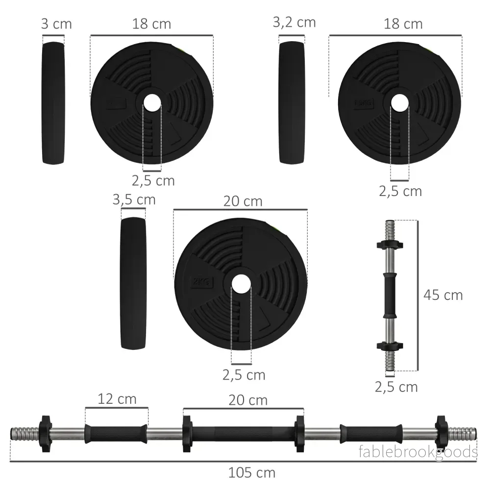 2-i-1 hantelset, skivstång och hantel, 20 kg, halkfri - Bild 3