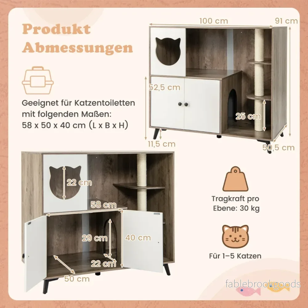 Kattlåda – med sisal klösstänger metallben +vit – 3 5 – Grå - Bild 2