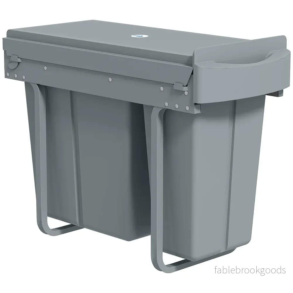Utdragbar soptunna för kök, 2 avtagbara hinkar, 30 l, metall